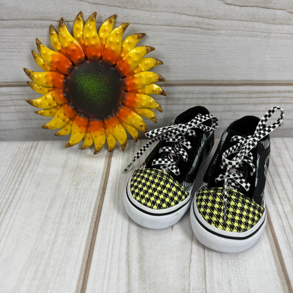Vans Old Skool Toddler Sneakers Black Yellow Houndstooth‎ Plaid Checkered 5C